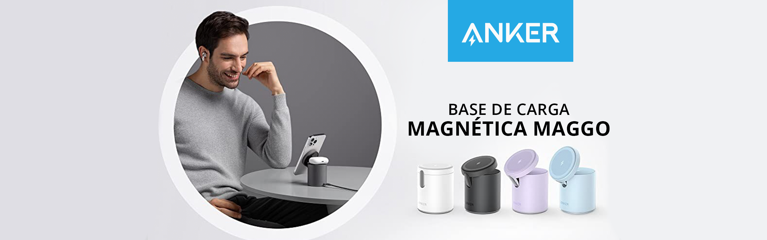 Pack Cargador magnético inalámbrico MagGo + Cable USB-C & Cargador de pared celeste