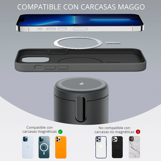Pack Cargador magnético inalámbrico MagGo + Cable USB-C & Cargador de pared Negro